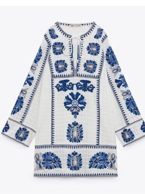 NWT Zara Embroidered Short Kaftan Dress XS
